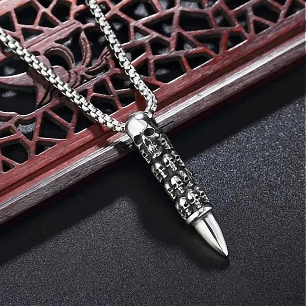 Silver Skull Pendant Necklace